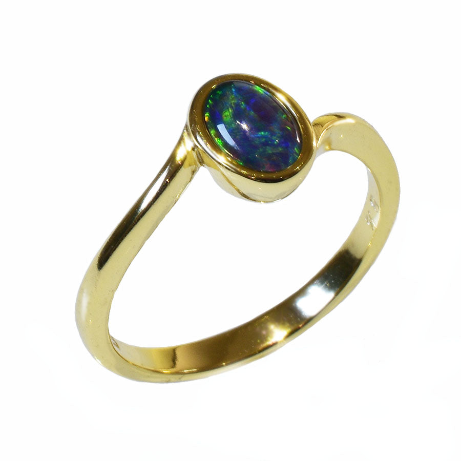 Sterling Silver Black Triplet Opal Ring R115-TG 18k GP (Size R or 9)