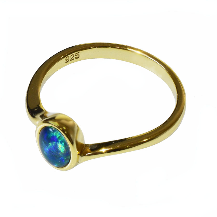 Sterling Silver Black Triplet Opal Ring R115-TG 18k GP (Size R or 9)