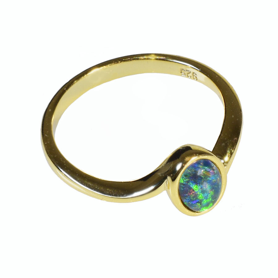 Sterling Silver Black Triplet Opal Ring R115-TG 18k GP (Size R or 9)