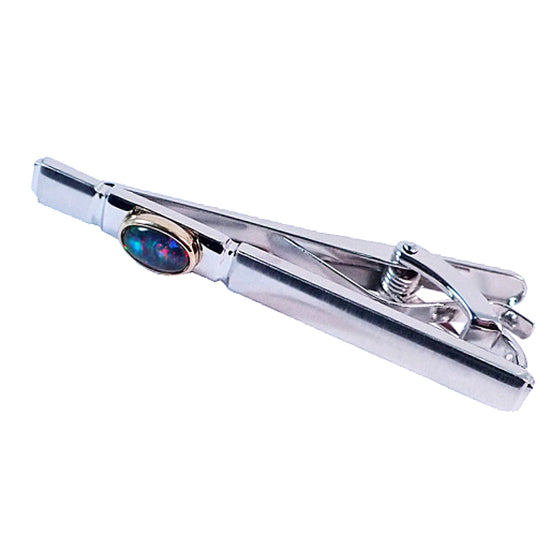 Black Triplet Opal Tie Bar 18k White GP TB1 TR 7x5