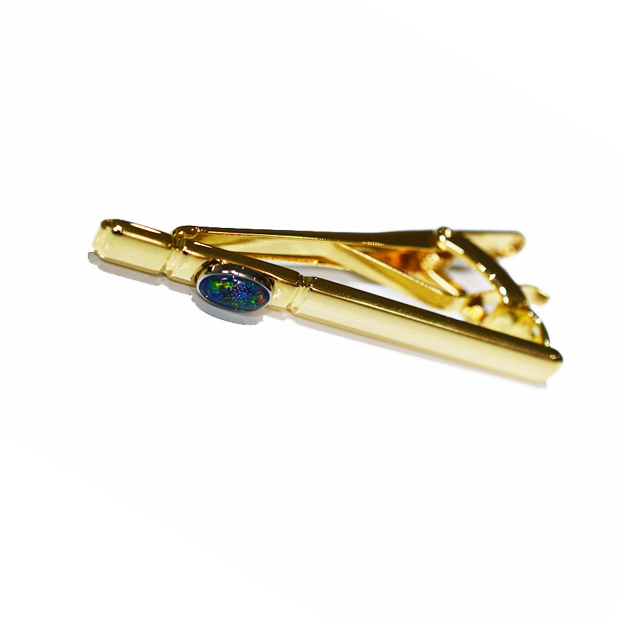 Black Triplet Opal Tie Bar 18k Yellow GP TB1 TG 7x5