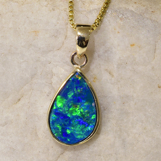 14K Yellow Gold Boulder Doublet Opal Pendant 14KY-OPD017