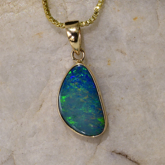 14K Yellow Gold Boulder Doublet Opal Pendant 14KY-OPD018