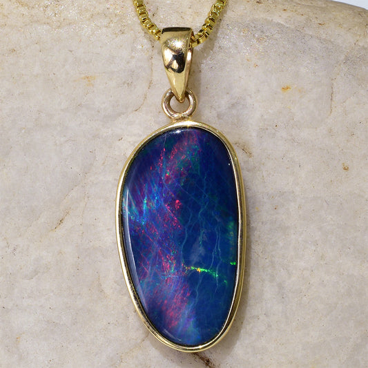 14K Yellow Gold Boulder Doublet Opal Pendant 14KY-OPD019