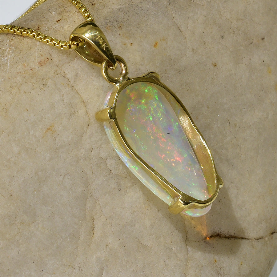 14K Yellow Gold Solid Crystal Opal Pendant 14KY-OPS006