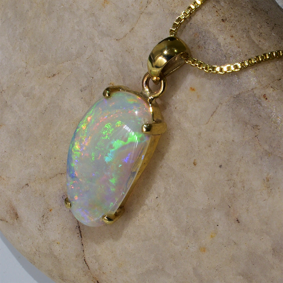 14K Yellow Gold Solid Crystal Opal Pendant 14KY-OPS006