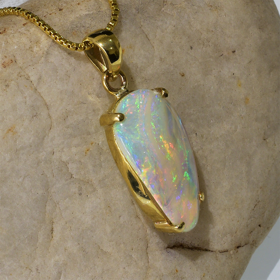 14K Yellow Gold Solid Crystal Opal Pendant 14KY-OPS006