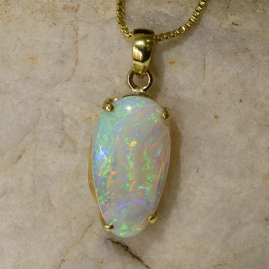 14K Yellow Gold Solid Crystal Opal Pendant 14KY-OPS006