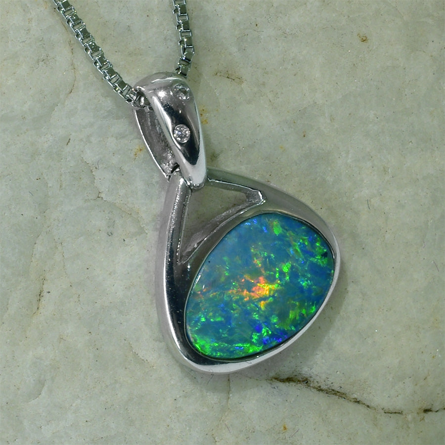 18K White Gold Boulder Doublet Opal Pendant 18KW-OPD0012