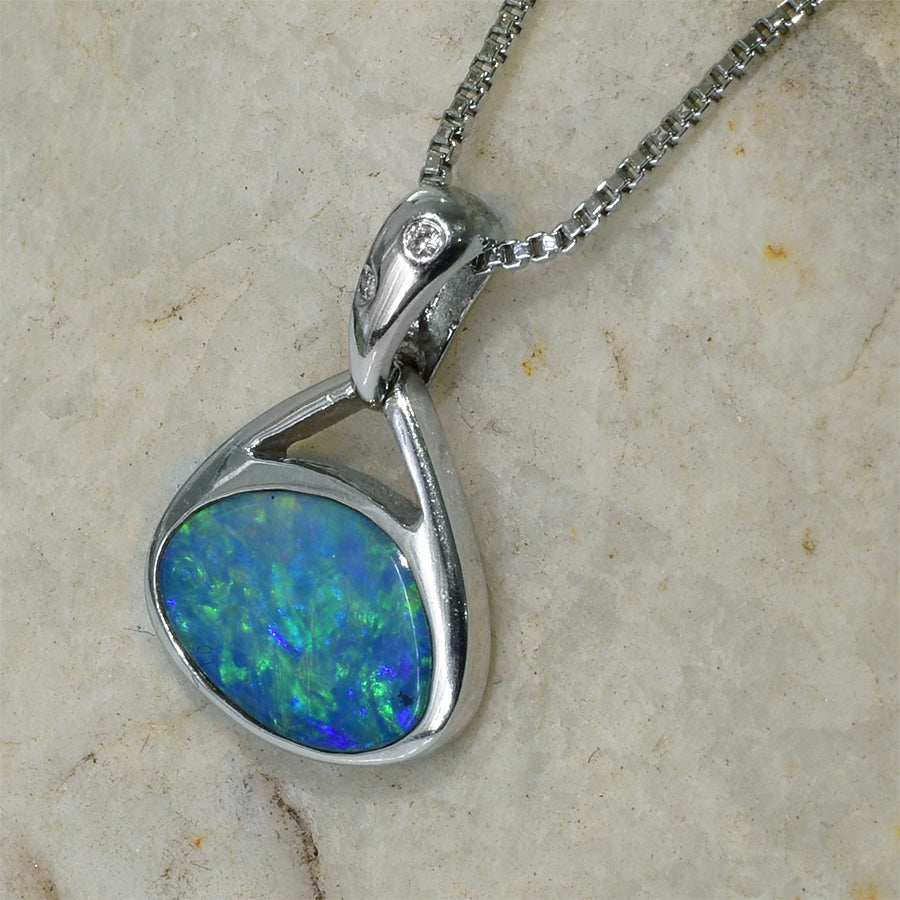 18K White Gold Boulder Doublet Opal Pendant 18KW-OPD0012