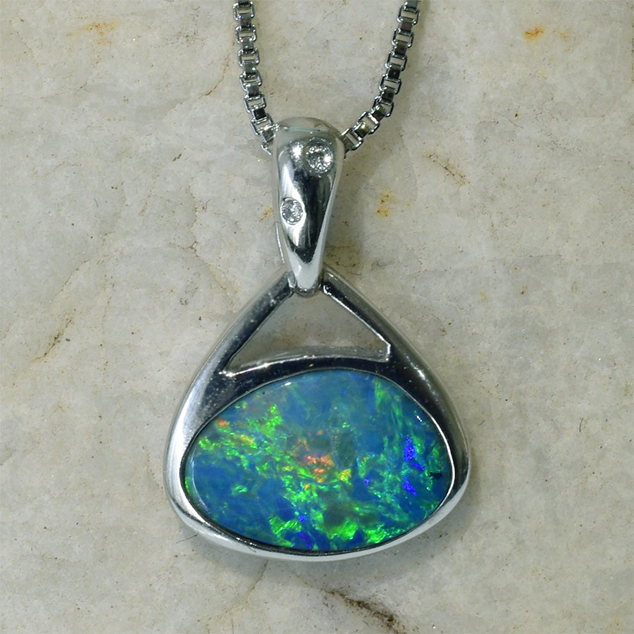 18K White Gold Boulder Doublet Opal Pendant 18KW-OPD0012