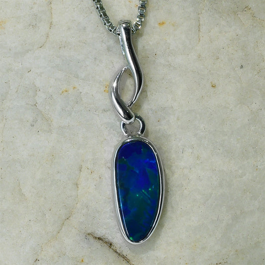 18K White Gold Boulder Doublet Opal Pendant 18KW-OPD0013