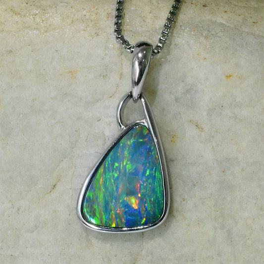 18K White Gold Boulder Doublet Opal Pendant 18KW-OPD014