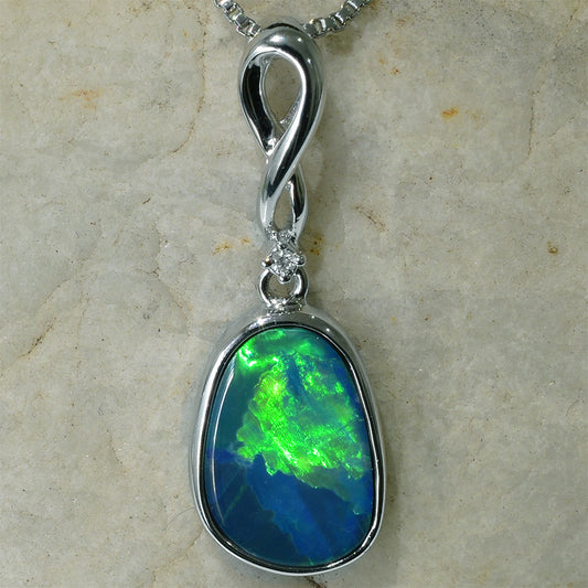 18K White Gold Boulder Doublet Opal Pendant 18KW-OPD015