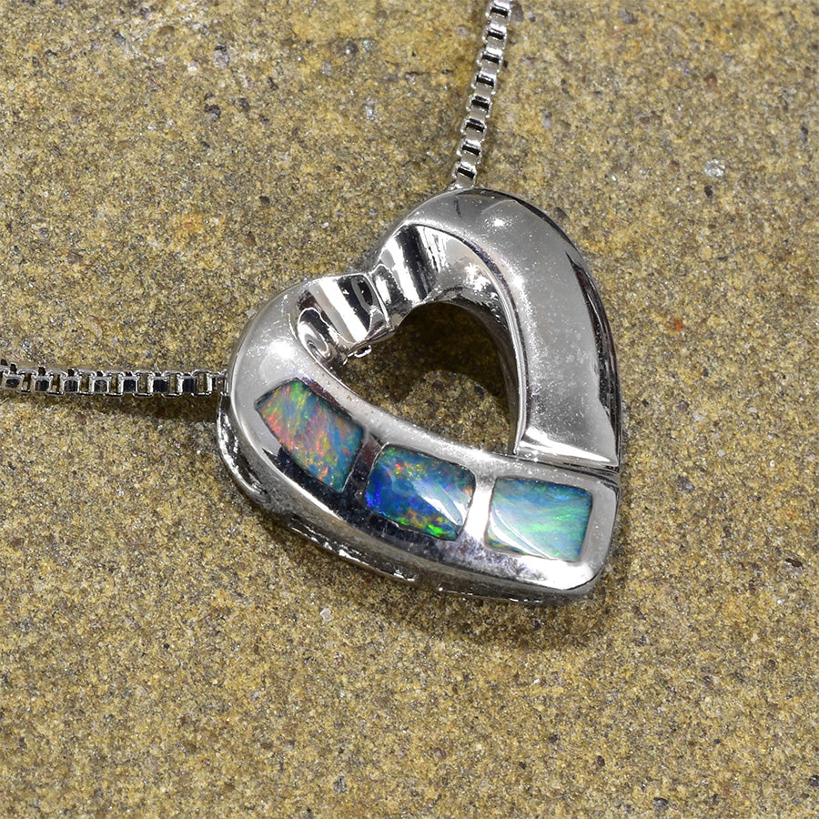 Inlay Opal Sterling Silver Heart Necklace INLOP-004-1
