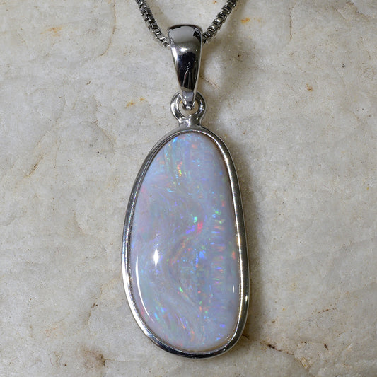 Solid Light Free-Form Opal Sterling Silver Necklace ANWO-101SR
