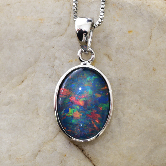 Sterling Silver Triplet Opal Necklace ANOP-102TR  (14x10mm opal)