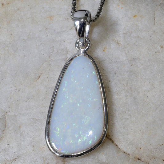 Solid Light Free-Form Opal Sterling Silver Necklace ANWO-105SR
