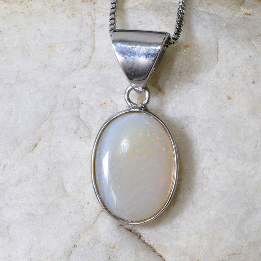Solid Light Opal Sterling Silver Necklace ANWO-106SR