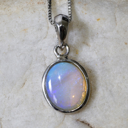 Solid Light Opal Sterling Silver Necklace ANWO-107SR
