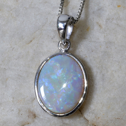 Solid Light Opal Sterling Silver Necklace ANWO-110SR