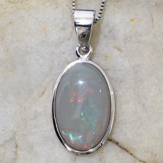 Solid Light Opal Sterling Silver Necklace ANWO-111SR