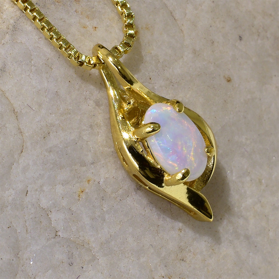 Solid Light Opal Sterling Silver Necklace 18k GP OP0144SG