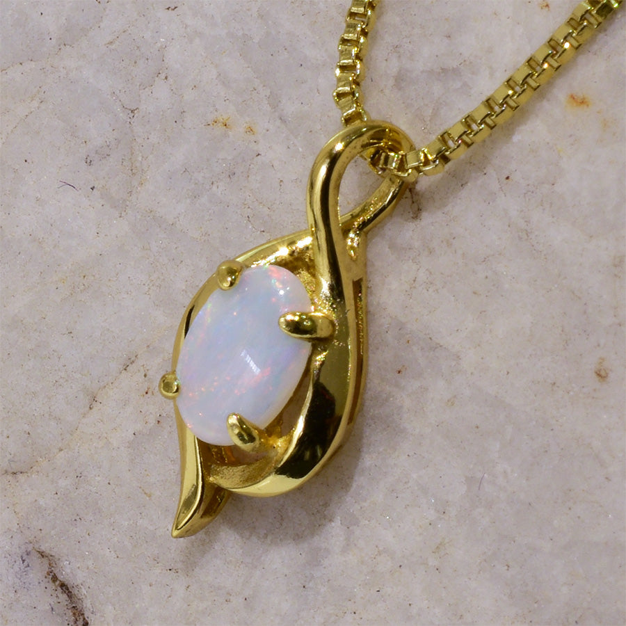 Solid Light Opal Sterling Silver Necklace 18k GP OP0144SG