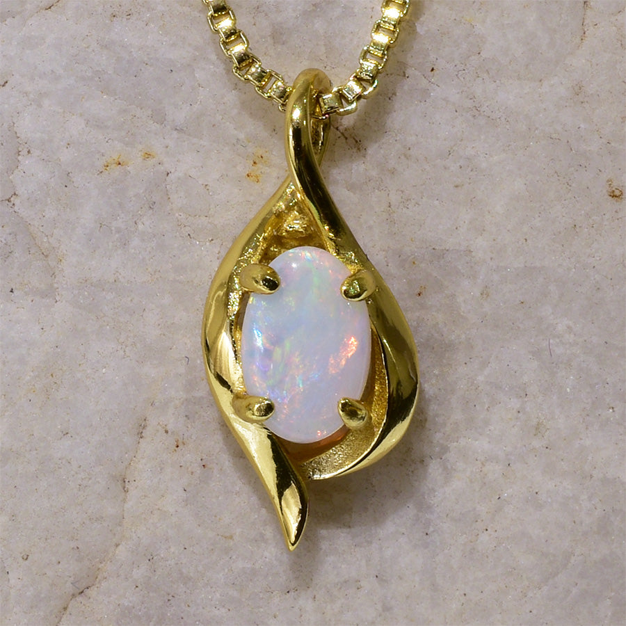 Solid Light Opal Sterling Silver Necklace 18k GP OP0144SG