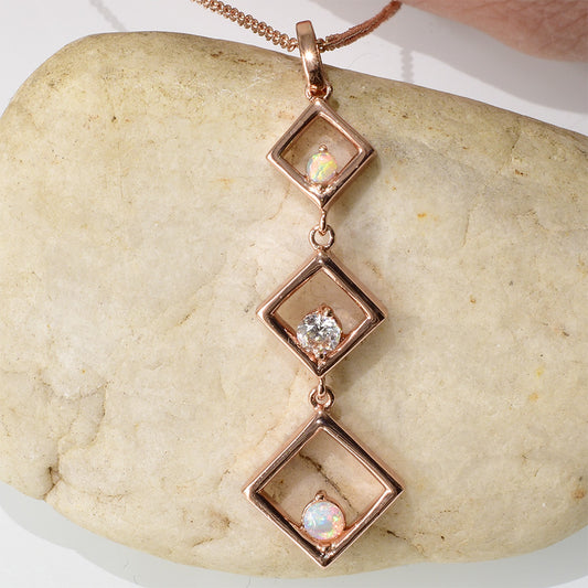Solid Opal Sterling Silver Necklace Rose Gold Plated SNR5815-OSRG