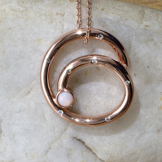 Solid Opal Sterling Silver Necklace Rose Gold Plated SNR5818-OSRG