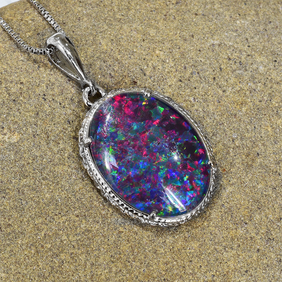 Extra Large Triplet Opal Sterling Silver Necklace WJOP-001TR (20x15mm opal)