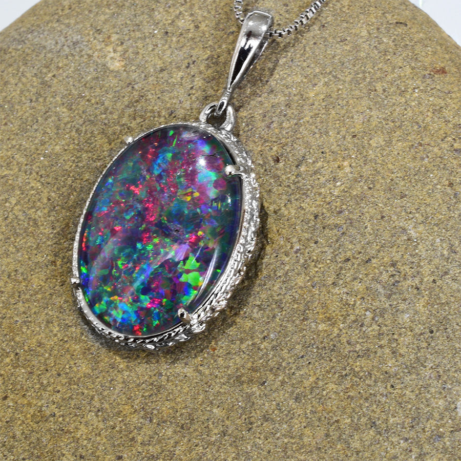 Extra Large Triplet Opal Sterling Silver Necklace WJOP-001TR (20x15mm opal)