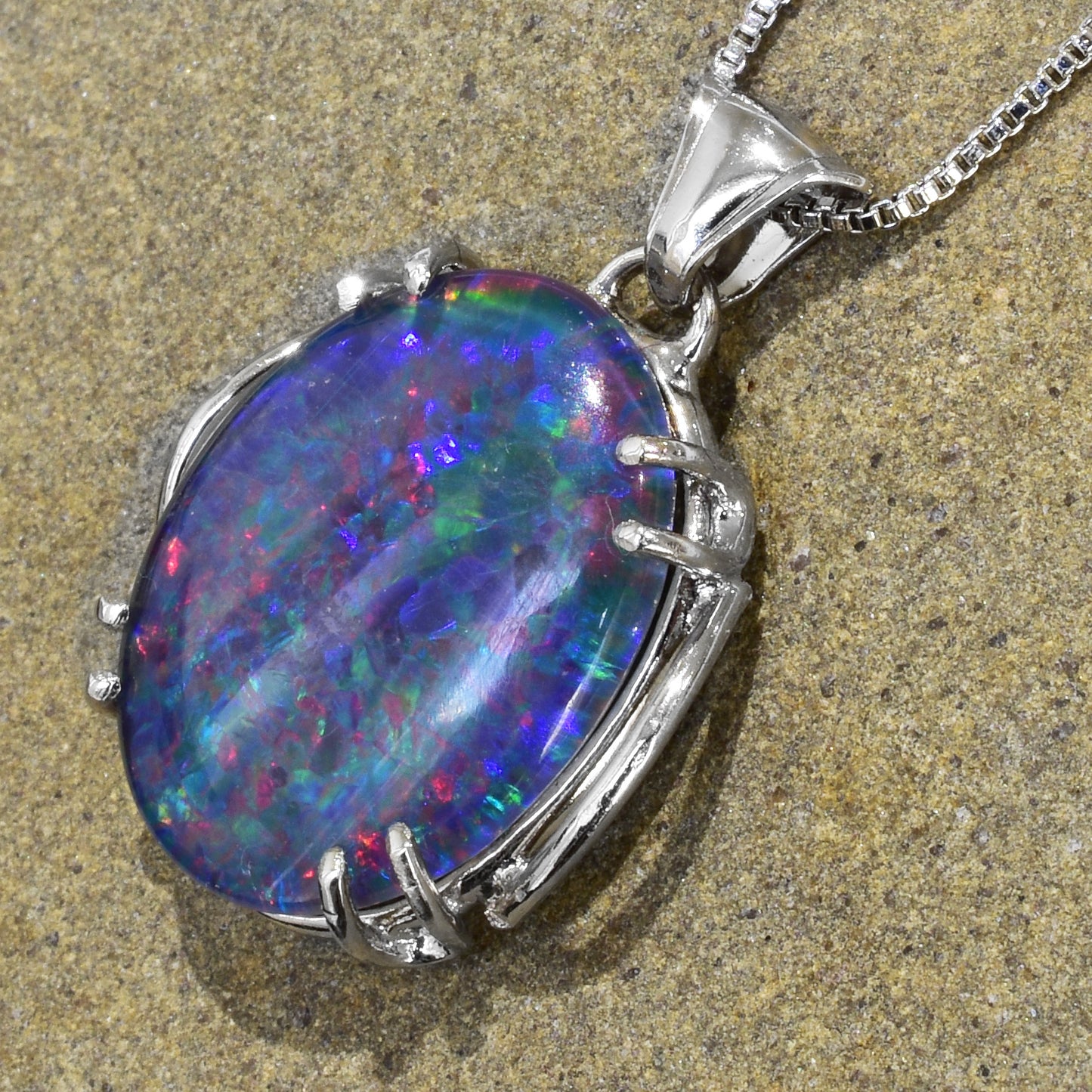 Extra Large Triplet Opal Sterling Silver Necklace WJOP-002TR (20x15mm opal)