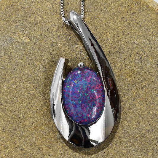 Extra Large Triplet Opal Sterling Silver Necklace WJOP-003TR (18x13mm opal)