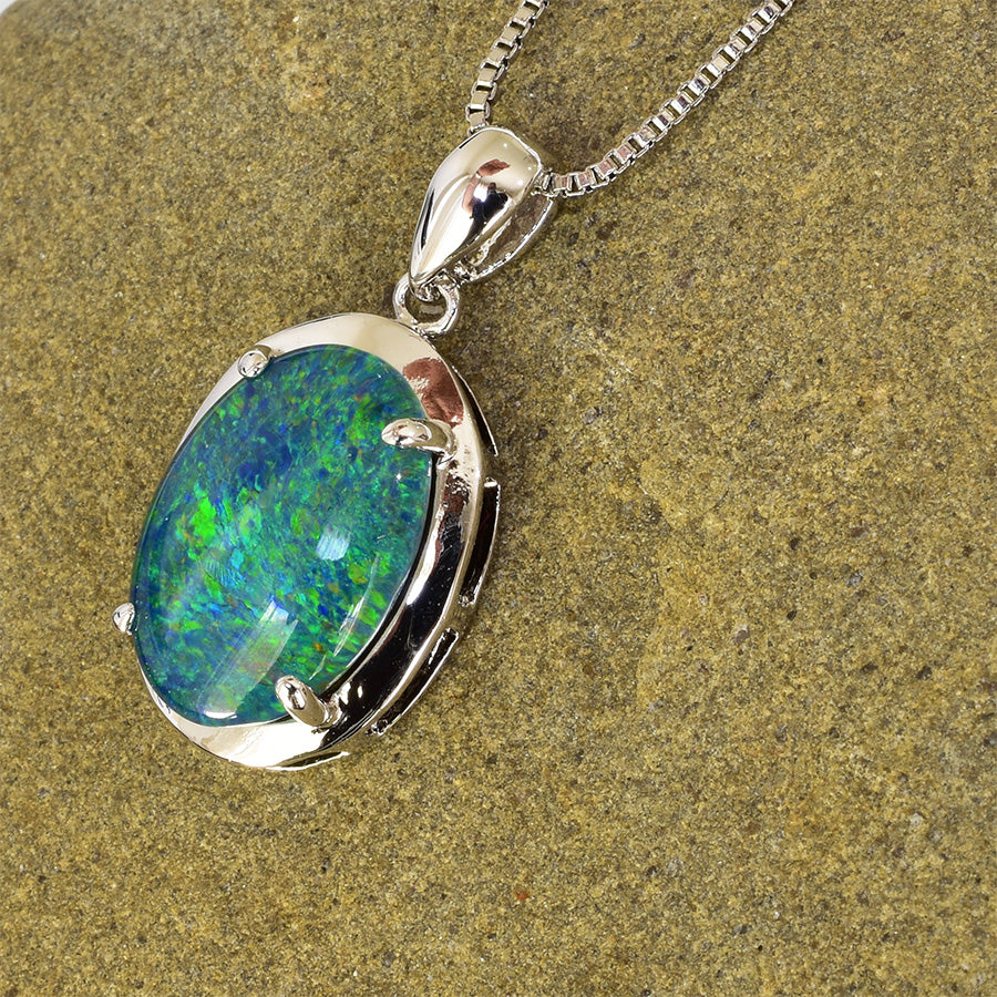 Sterling Silver Triplet Opal Necklace WJOP-008TR  (14x10mm opal)