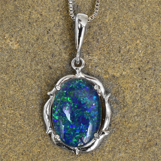 Sterling Silver Triplet Opal Necklace WJOP-012TR (14x10mm opal)