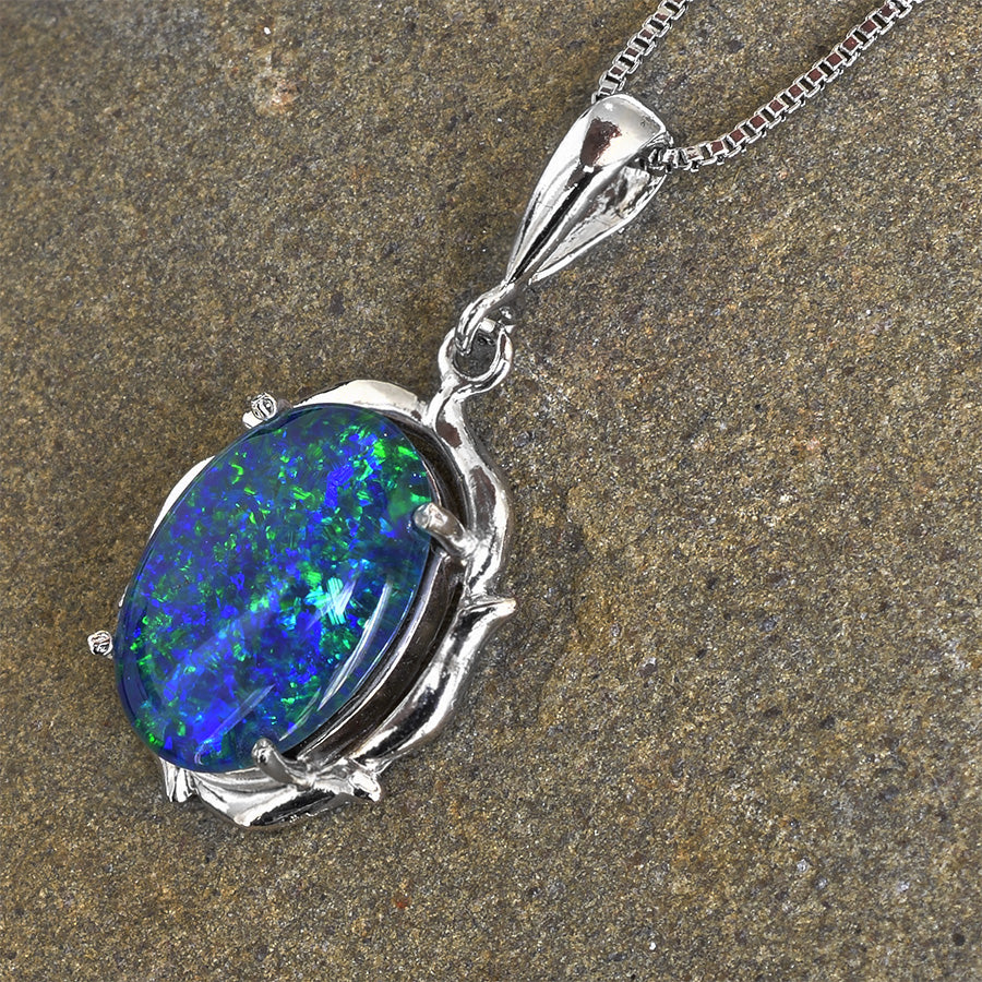 Sterling Silver Triplet Opal Necklace WJOP-012TR (14x10mm opal)