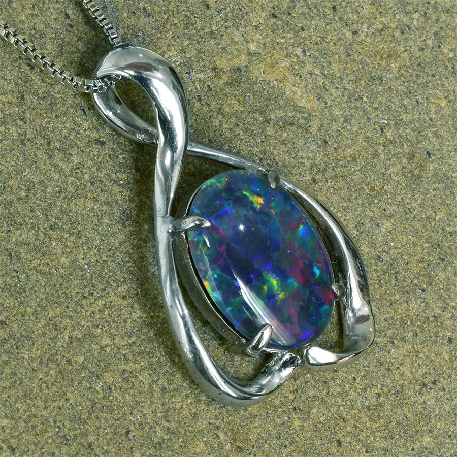 Sterling Silver Triplet Opal Necklace WJOP-013TR (14x10mm opal)