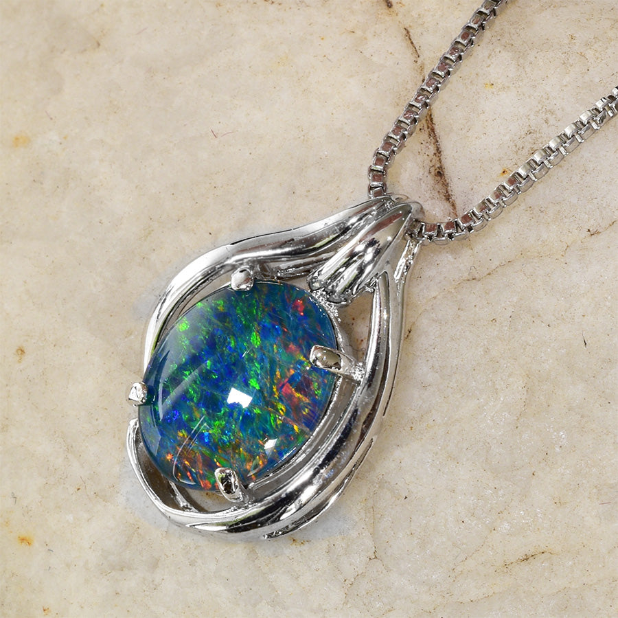 Sterling Silver Triplet Opal Necklace WJOP-015TR (10x8mm opal)