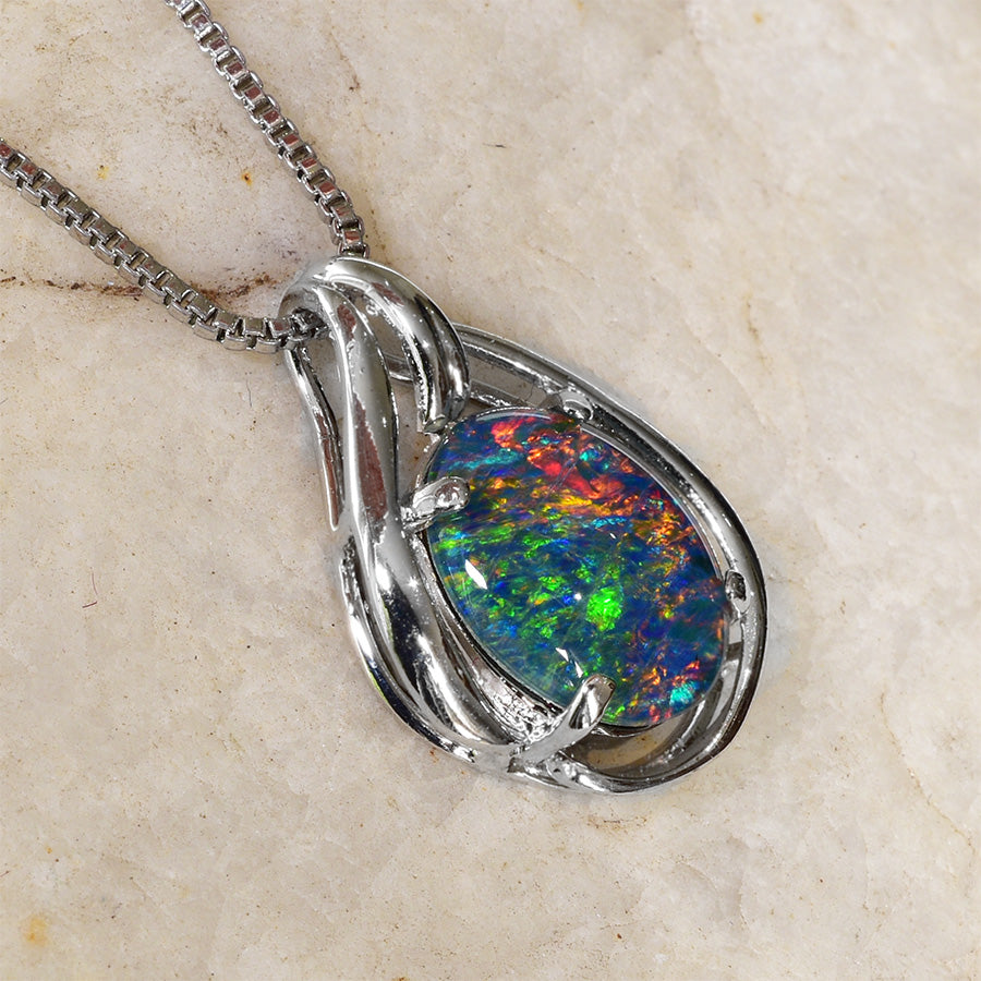 Sterling Silver Triplet Opal Necklace WJOP-015TR (10x8mm opal)