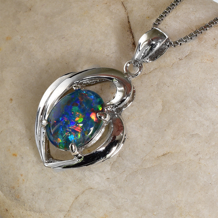 Sterling Silver Triplet Opal Heart Necklace WJOP-016TR (10x8mm opal)