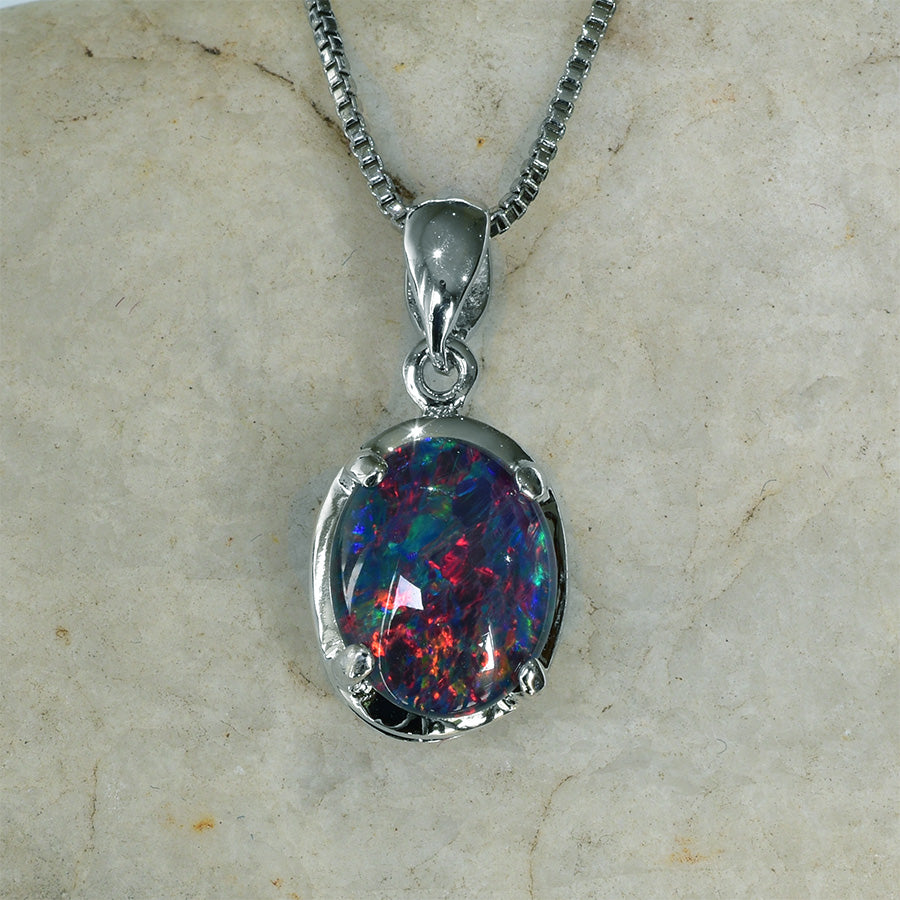 Sterling Silver Triplet Opal Necklace WJOP-017TR (10x8mm opal)