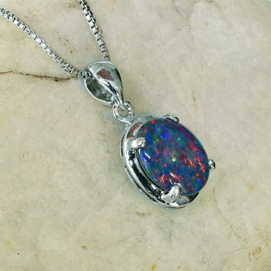 Sterling Silver Triplet Opal Necklace WJOP-017TR (10x8mm opal)