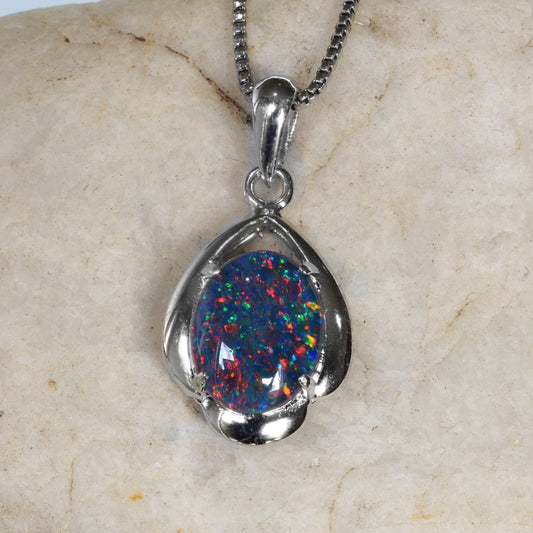 Sterling Silver Triplet Opal Necklace WJOP-018TR (10x8mm opal)