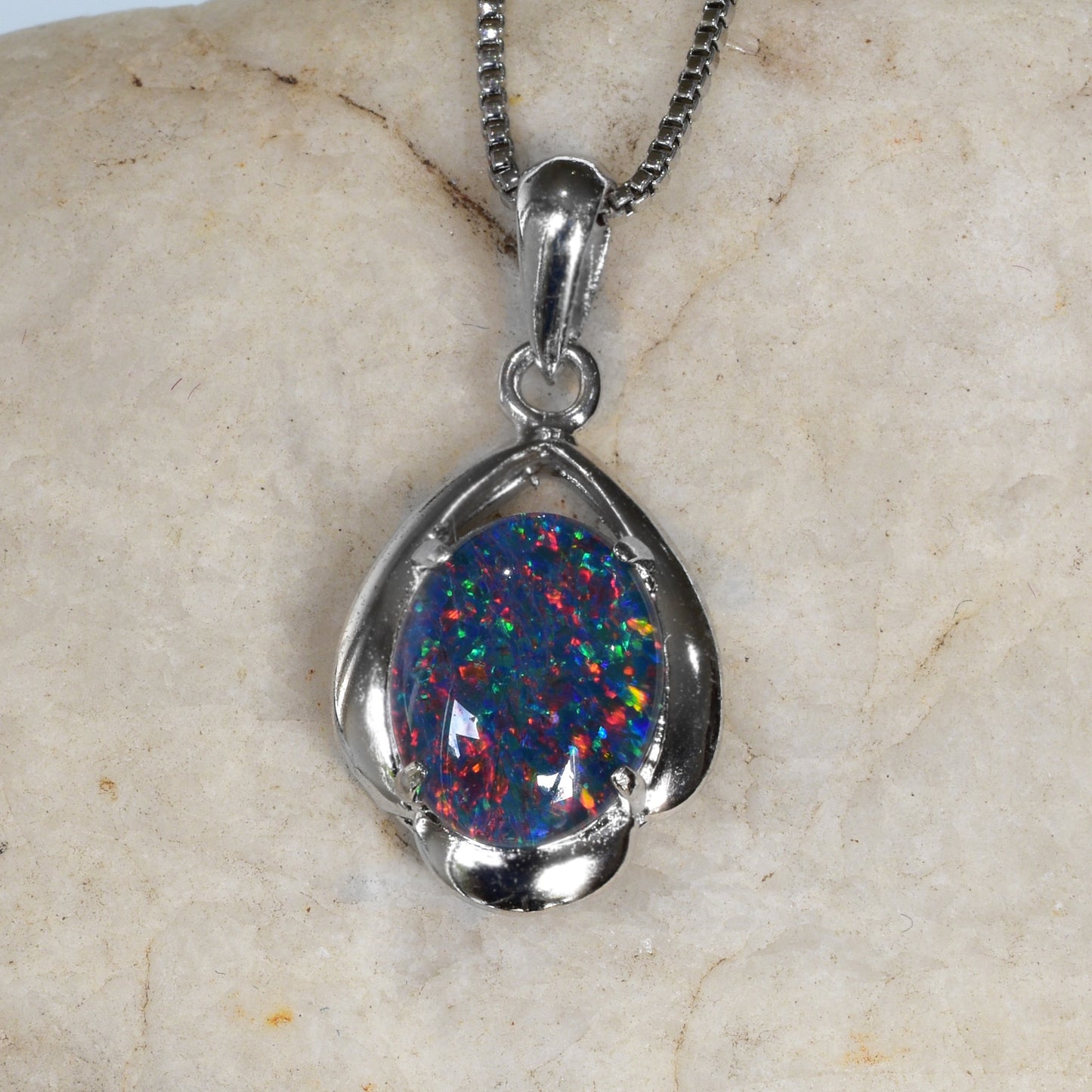 Sterling Silver Triplet Opal Necklace WJOP-018TR (10x8mm opal)