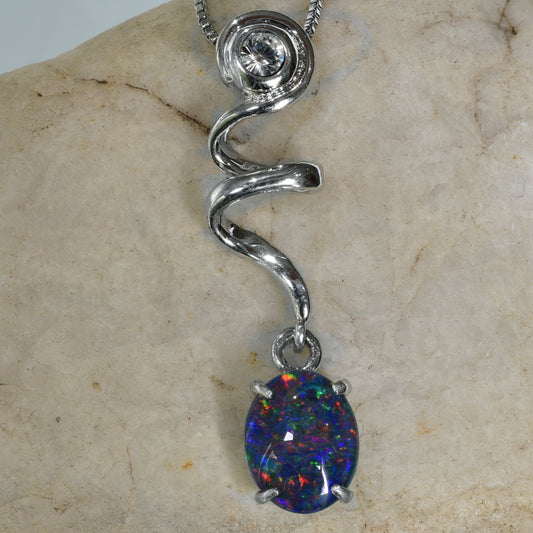Sterling Silver Triplet Opal Necklace WJOP-021TR (10x8mm opal)