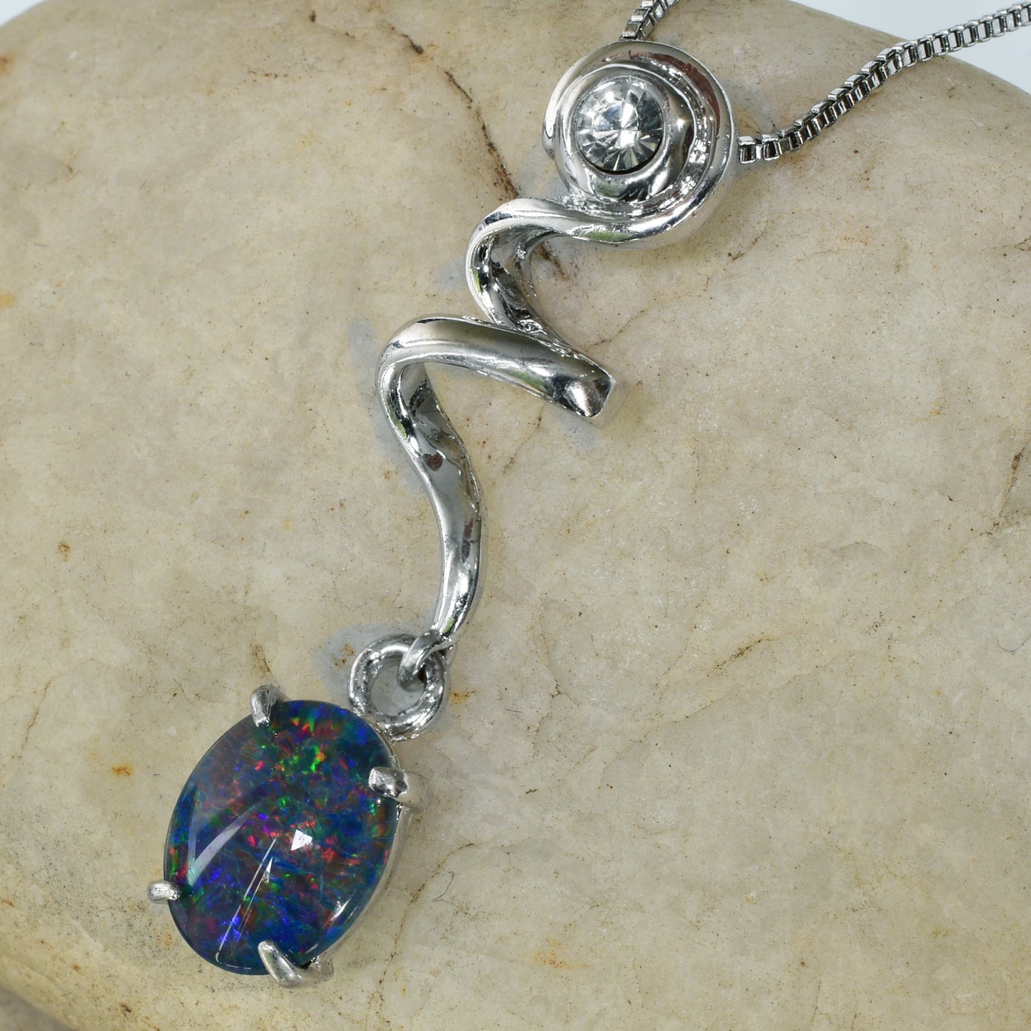 Sterling Silver Triplet Opal Necklace WJOP-021TR (10x8mm opal)