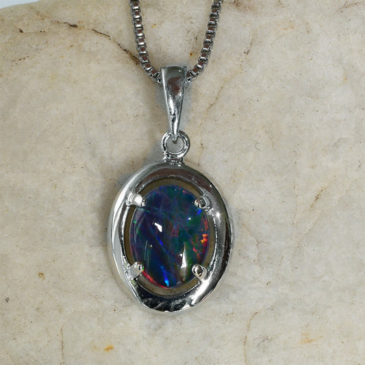 Sterling Silver Triplet Opal Necklace WJOP-023TR (9x7mm opal)