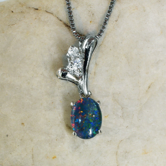 Sterling Silver Triplet Opal Necklace WJOP-024TR (8x6mm opal)